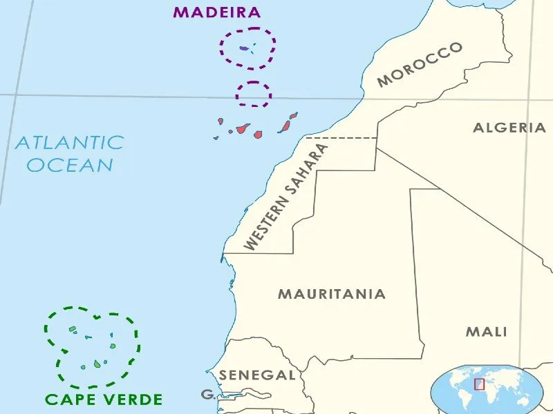 Geografische Lage Kap Verde vs. Madeira